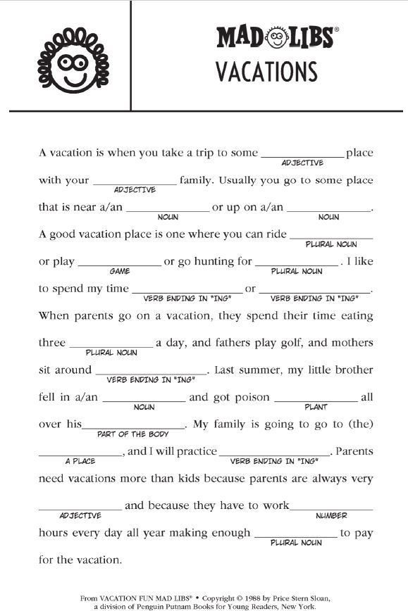 MAD LIBS Vacations